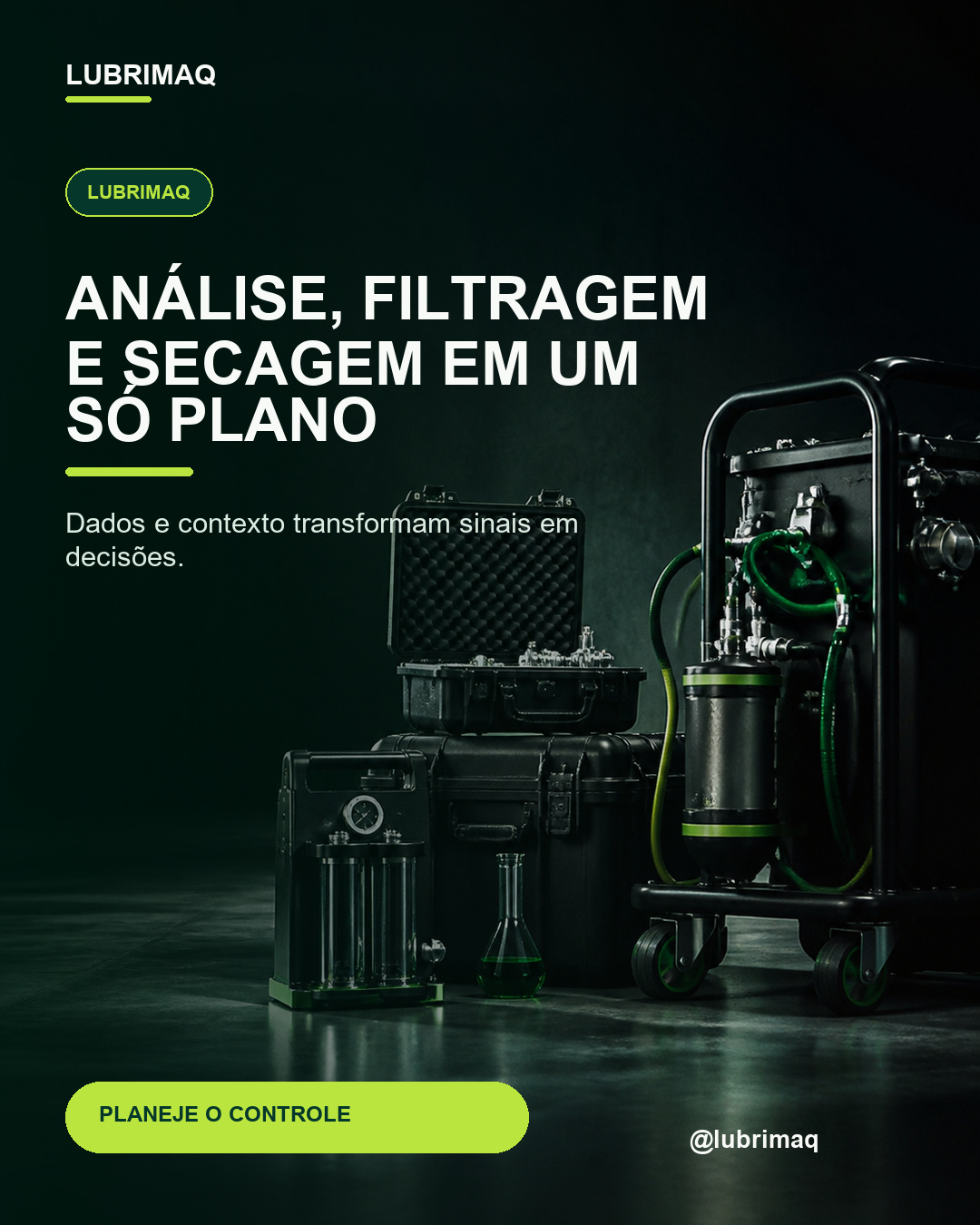 Plano integrado de análise, filtragem e secagem de óleo industrial
